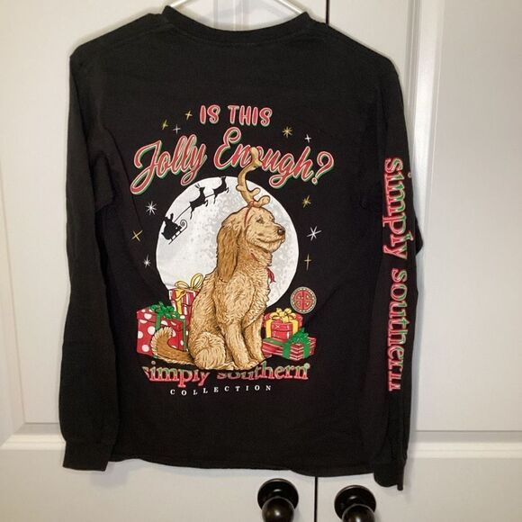 Ladies Simply Southern Jolly Enough" holiday tee shirt dog small‎ Black - Picture 1 of 3